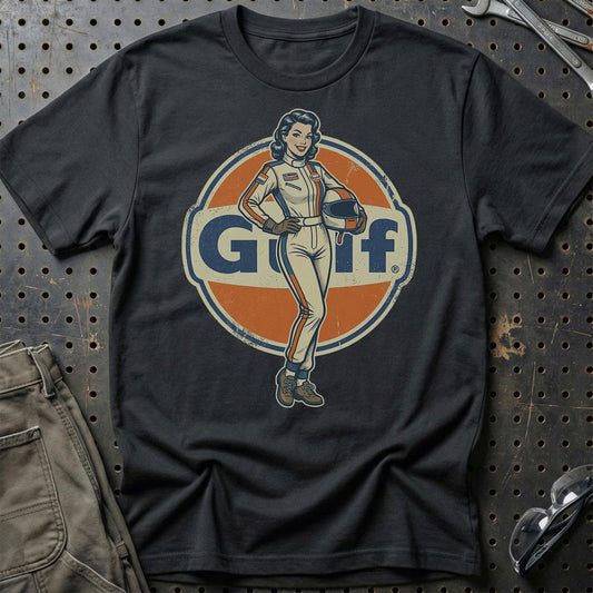 Gulf Pinup - Unisex T-Shirt , Bomuld-Beklædning-Motoroil-Sort-S-Garage Culture Shop- garage - man cave - merchandise