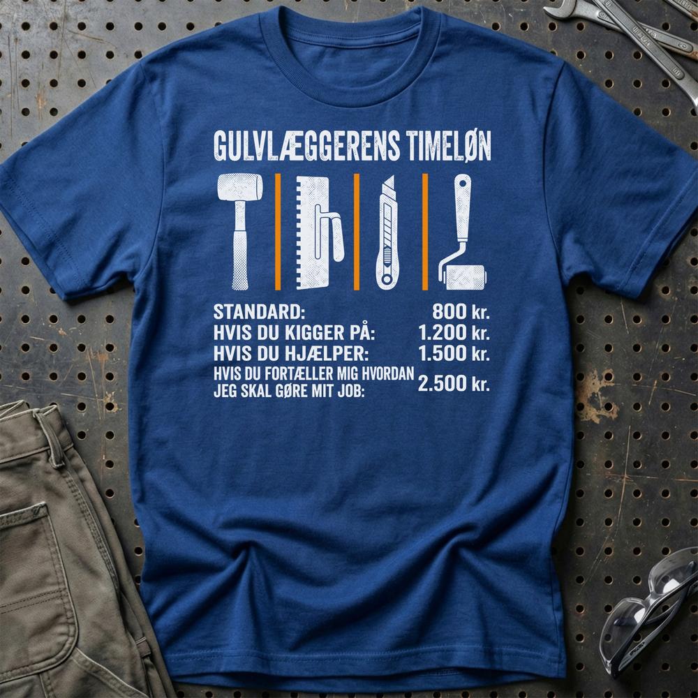 Gulvlæggerens Timeløn - Unisex T-Shirt , Bomuld-Beklædning-Garage Culture-Blå Royal-S-Garage Culture Shop- garage - man cave - merchandise