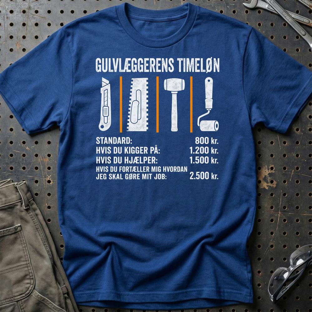 Gulvlæggerens Timeløn - Unisex T-Shirt , Bomuld-Beklædning-Garage Culture-Blå Royal-S-Garage Culture Shop- garage - man cave - merchandise