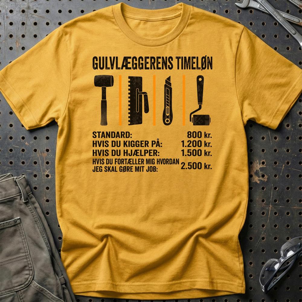 Gulvlæggerens Timeløn - Unisex T-Shirt , Bomuld-Beklædning-Garage Culture-Guld-S-Garage Culture Shop- garage - man cave - merchandise