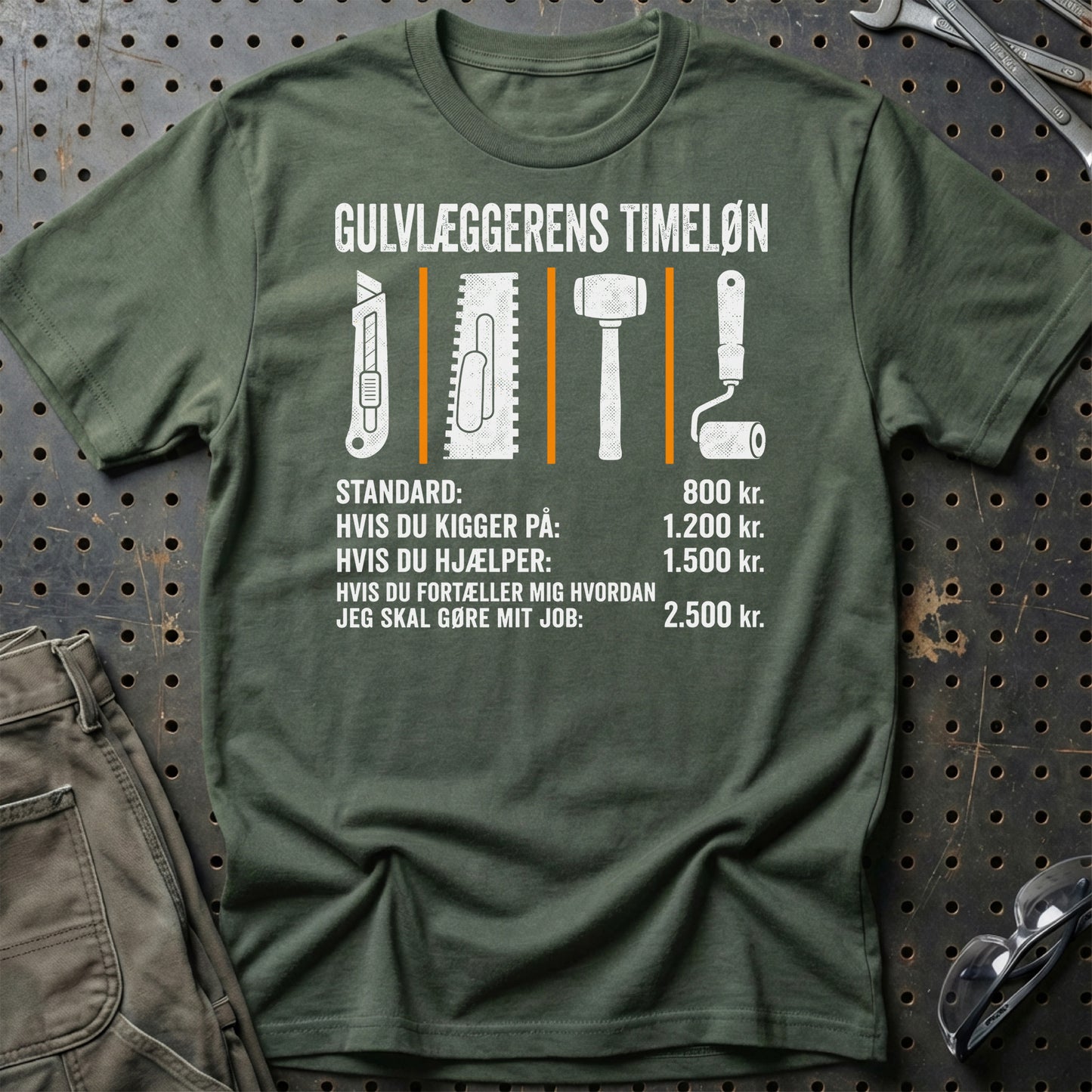 Gulvlæggerens Timeløn - Unisex T-Shirt , Bomuld