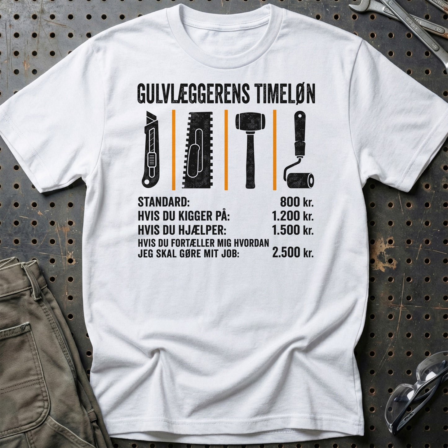 Gulvlæggerens Timeløn - Unisex T-Shirt , Bomuld