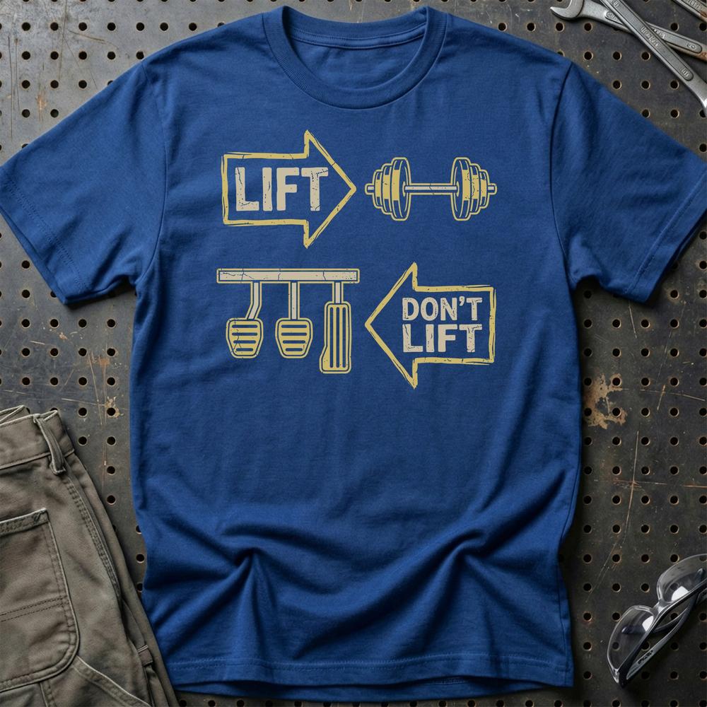 Gym Lift vs. Car Lift T-Shirt-Beklædning-Garage Culture-Blå Royal-S-Garage Culture Shop- garage - man cave - merchandise