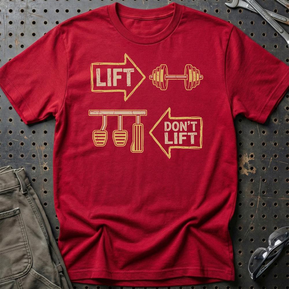 Gym Lift vs. Car Lift T-Shirt-Beklædning-Garage Culture-Rød-S-Garage Culture Shop- garage - man cave - merchandise