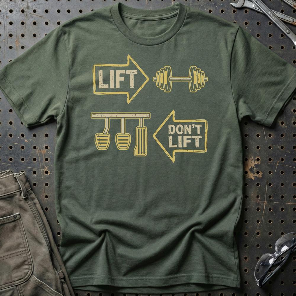 Gym Lift vs. Car Lift T-Shirt-Beklædning-Garage Culture-Grøn Militær-S-Garage Culture Shop- garage - man cave - merchandise
