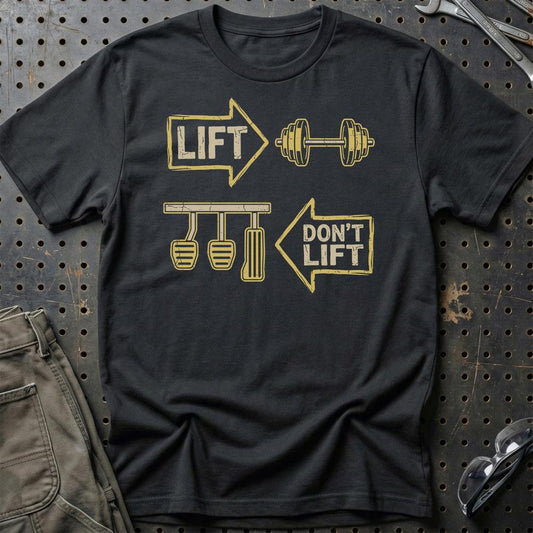 Gym Lift vs. Car Lift - Unisex T-Shirt , Bomuld-Beklædning-Garage Culture-Sort-S-Garage Culture Shop- garage - man cave - merchandise