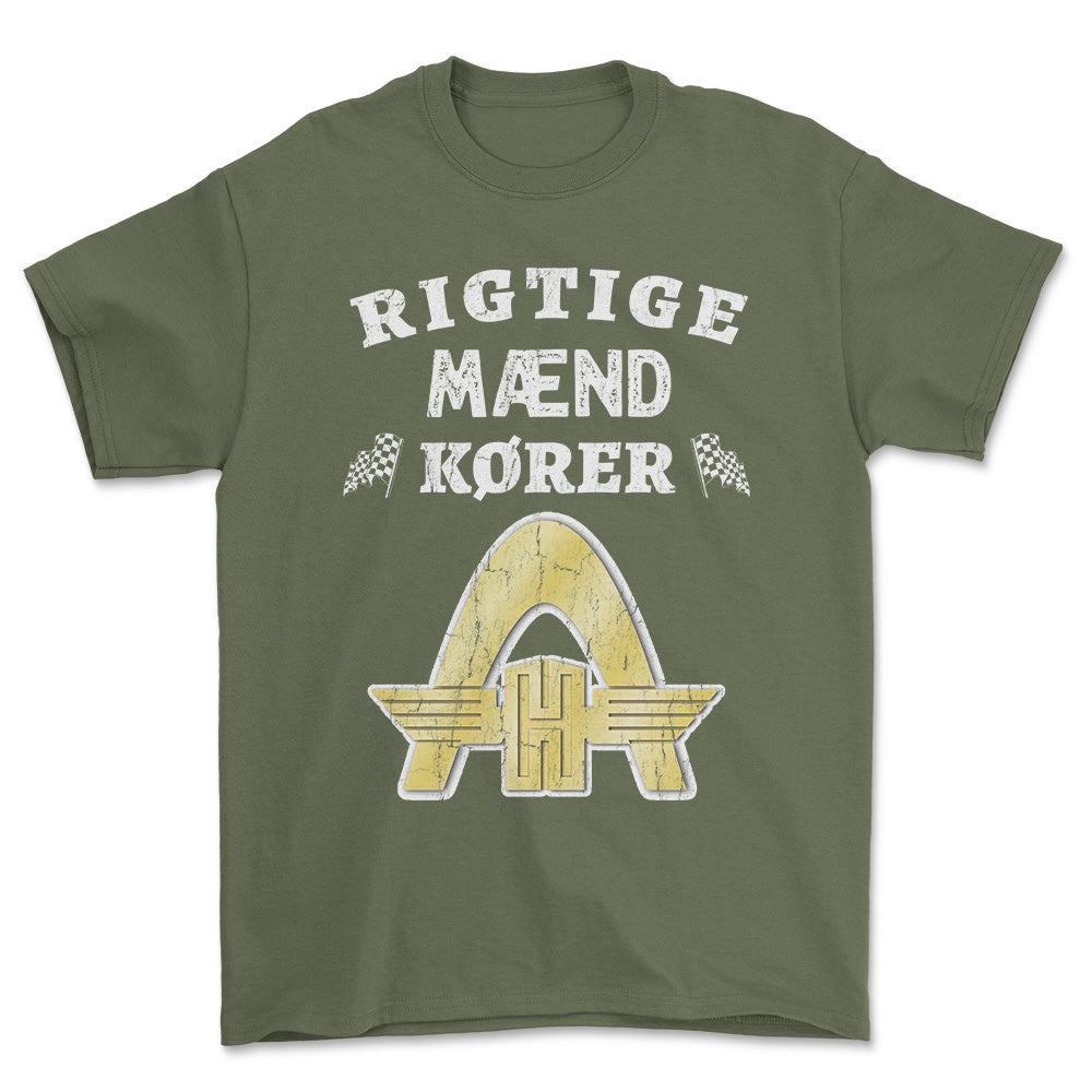 Hanomag Rigtige Mænd Kører - Unisex T-Shirt , Bomuld-Beklædning-Hanomag-Grøn Militær-S-Forside-Garage Culture Shop- garage - man cave - merchandise