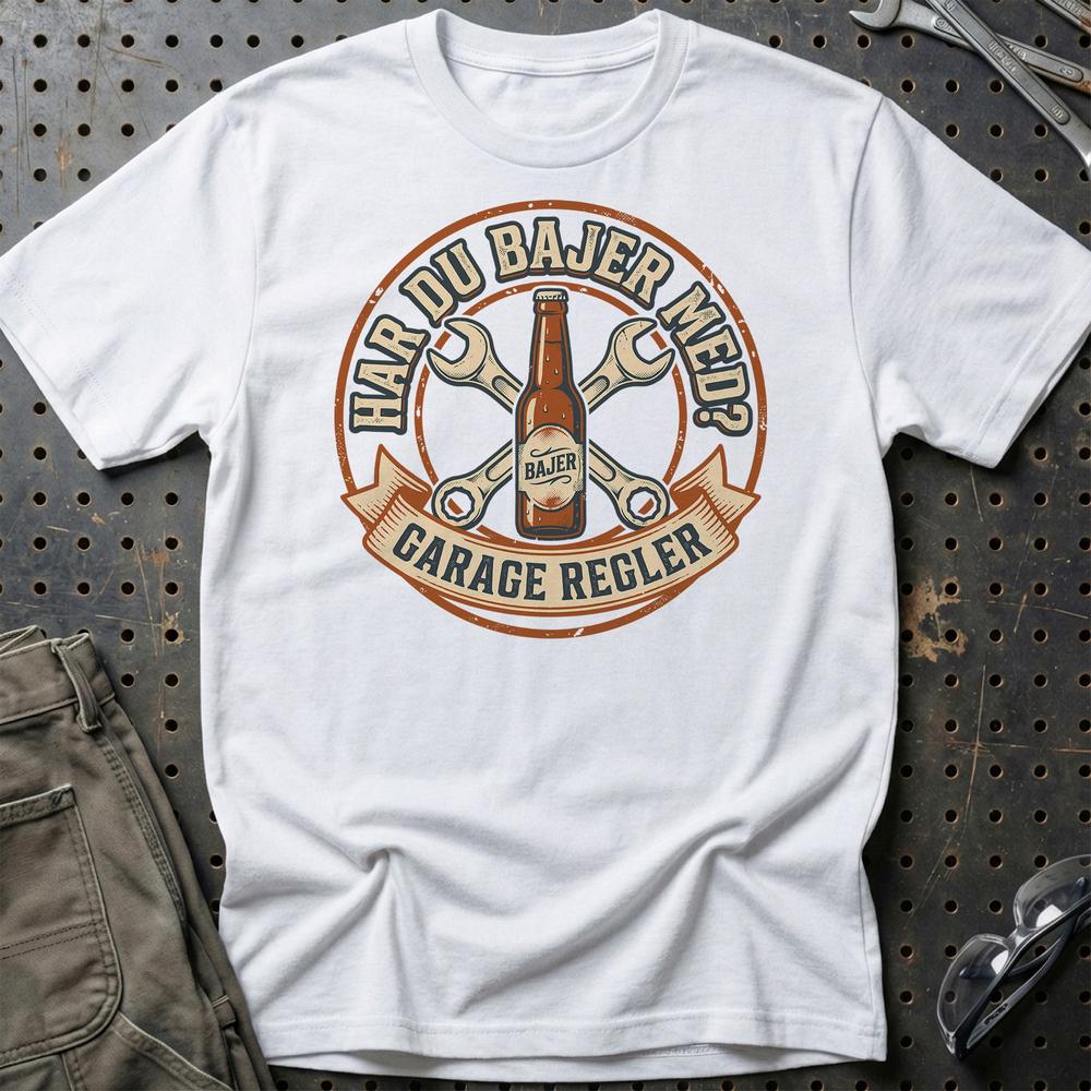 Har Du Bajer Med? - Garage Regler T-Shirt-Beklædning-Garage Culture-Hvid-S-Garage Culture Shop- garage - man cave - merchandise