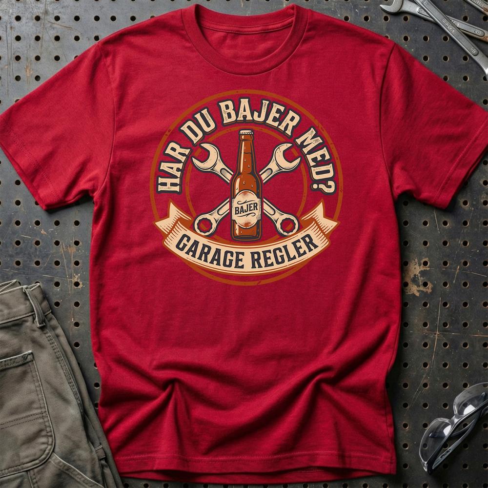 Har Du Bajer Med? - Garage Regler T-Shirt-Beklædning-Garage Culture-Rød-S-Garage Culture Shop- garage - man cave - merchandise