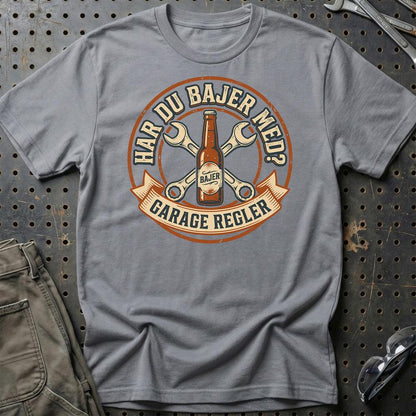 Har Du Bajer Med? – Garage Regler - Unisex T-Shirt , Bomuld-Beklædning-Garage Culture-Grå Sport-S-Garage Culture Shop- garage - man cave - merchandise