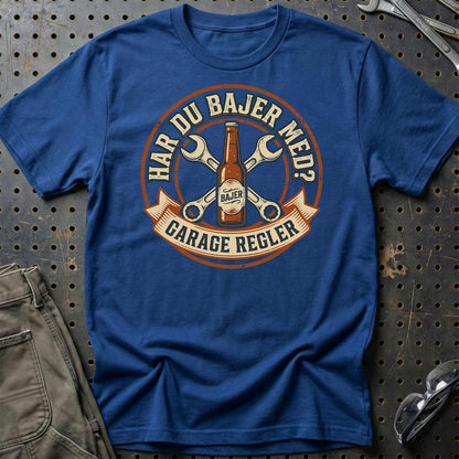 Har Du Bajer Med? – Garage Regler - Unisex T-Shirt , Bomuld-Beklædning-Garage Culture-Blå Royal-S-Garage Culture Shop- garage - man cave - merchandise