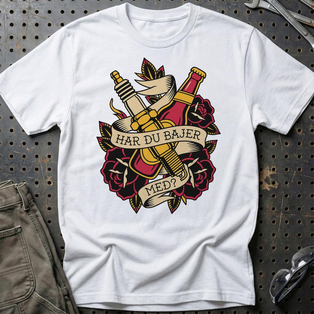 Har Du Bajer Med? Mekaniker Tattoo T-Shirt-Beklædning-Garage Culture-Hvid-S-Garage Culture Shop- garage - man cave - merchandise