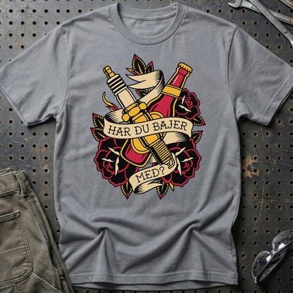 Har Du Bajer Med? Mekaniker Tattoo - Unisex T-Shirt , Bomuld-Beklædning-Garage Culture-Grå Sport-S-Garage Culture Shop- garage - man cave - merchandise