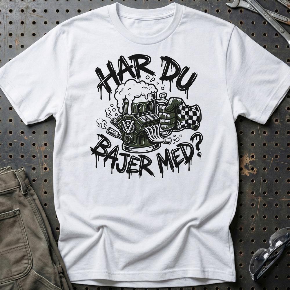 Har Du Bajer Med? V8 Motor og Øl Garage T-Shirt-Beklædning-Garage Culture-Hvid-S-Garage Culture Shop- garage - man cave - merchandise