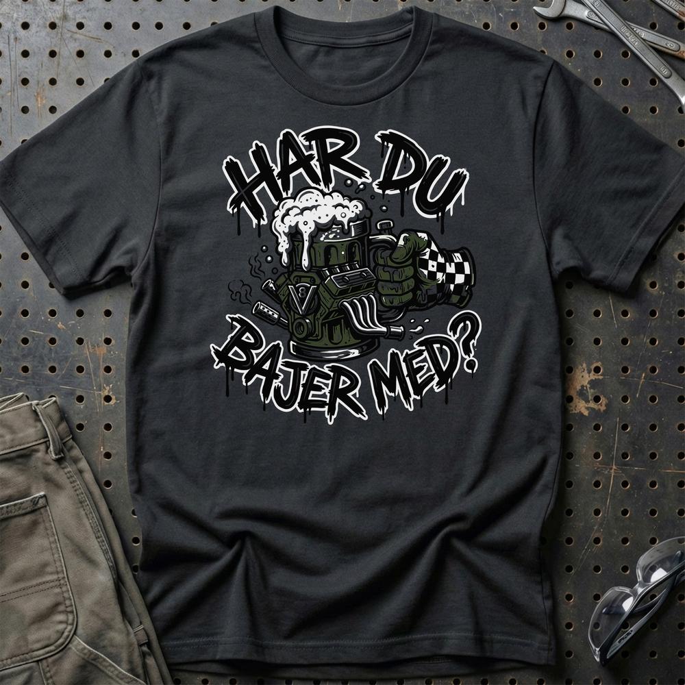 Har Du Bajer Med? V8 Motor og Øl Garage - Unisex T-Shirt , Bomuld-Beklædning-Garage Culture-Sort-S-Garage Culture Shop- garage - man cave - merchandise