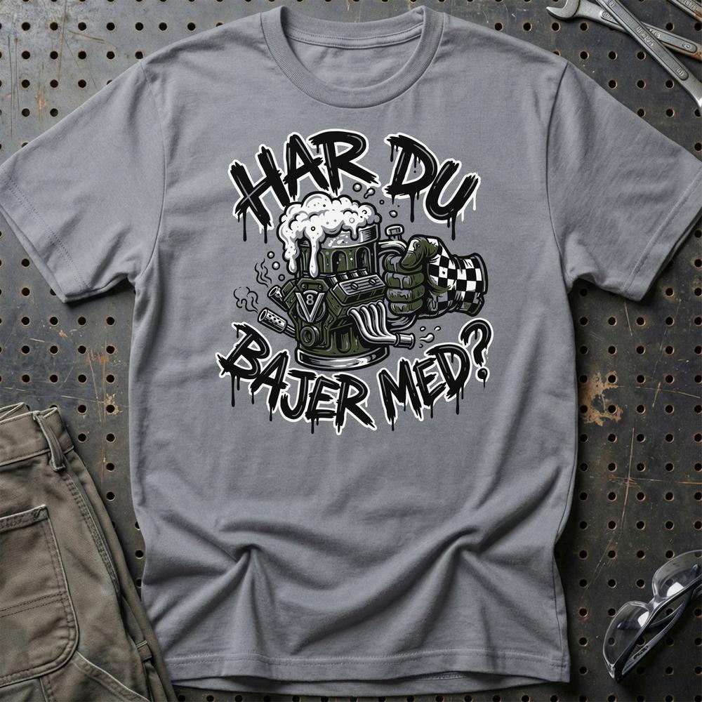 Har Du Bajer Med? V8 Motor og Øl Garage - Unisex T-Shirt , Bomuld-Beklædning-Garage Culture-Grå Sport-S-Garage Culture Shop- garage - man cave - merchandise