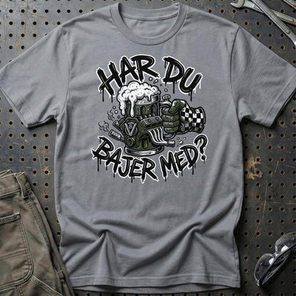 Har Du Bajer Med? V8 Motor og Øl Garage - Unisex T-Shirt , Bomuld-Beklædning-Garage Culture-Grå Sport-S-Garage Culture Shop- garage - man cave - merchandise