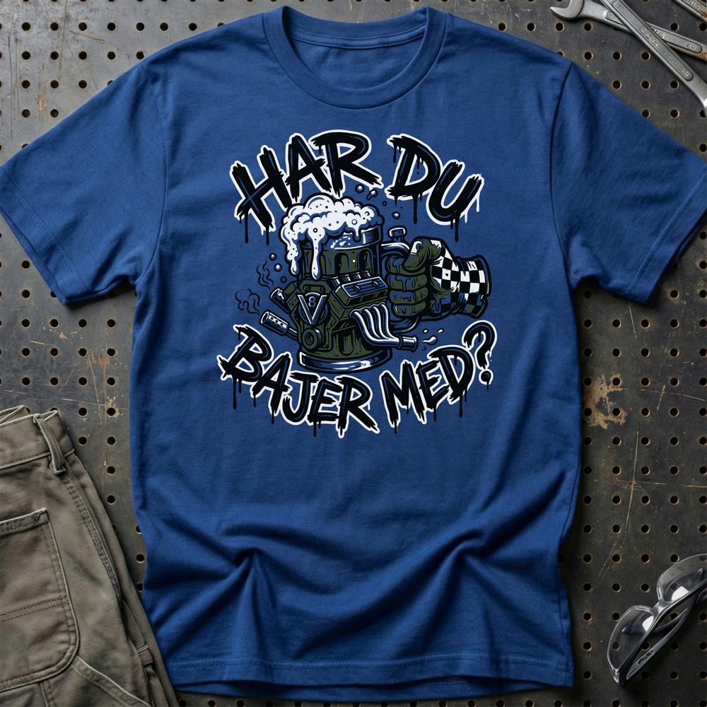 Har Du Bajer Med? V8 Motor og Øl Garage - Unisex T-Shirt , Bomuld-Beklædning-Garage Culture-Blå Royal-S-Garage Culture Shop- garage - man cave - merchandise