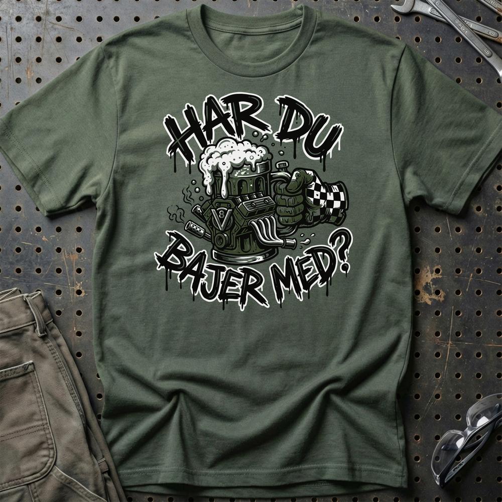 Har Du Bajer Med? V8 Motor og Øl Garage - Unisex T-Shirt , Bomuld-Beklædning-Garage Culture-Grøn Militær-S-Garage Culture Shop- garage - man cave - merchandise