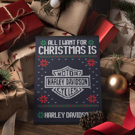 Harley Davidson Juleskilte All I Want For Christmas Is Skilte, Musemåtte, Dørmåtte , Plakat-Skilte-Harley Davidson-Garage Culture Shop- garage - man cave - merchandise