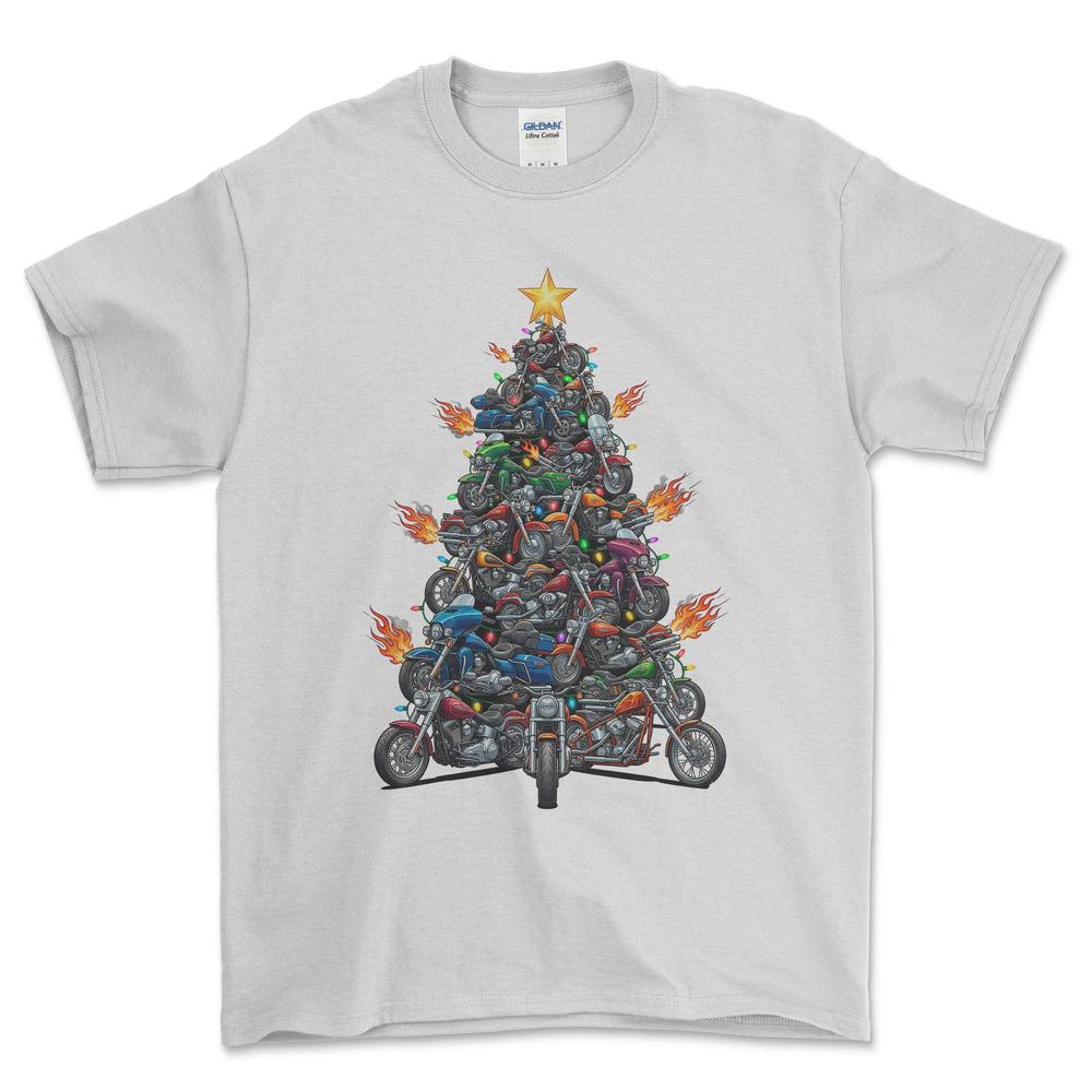 Harley Davidson Juletræ Christmas Tree - Unisex T-Shirt-Beklædning-Harley Davidson-Hvid-S-Forside-Garage Culture Shop- garage - man cave - merchandise