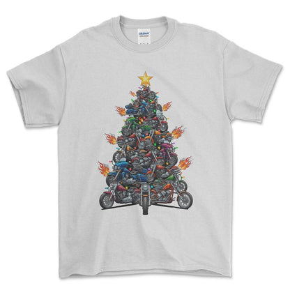 Harley Davidson Juletræ Christmas Tree - Unisex T-Shirt-Beklædning-Harley Davidson-Hvid-S-Forside-Garage Culture Shop- garage - man cave - merchandise
