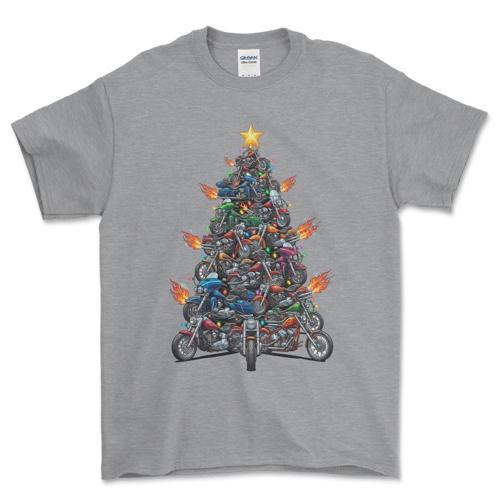 Harley Davidson Juletræ Christmas Tree - Unisex T-Shirt-Beklædning-Harley Davidson-Grå Sport-S-Forside-Garage Culture Shop- garage - man cave - merchandise