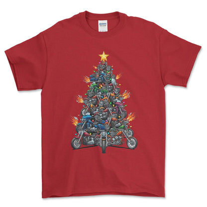 Harley Davidson Juletræ Christmas Tree - Unisex T-Shirt-Beklædning-Harley Davidson-Rød-S-Forside-Garage Culture Shop- garage - man cave - merchandise