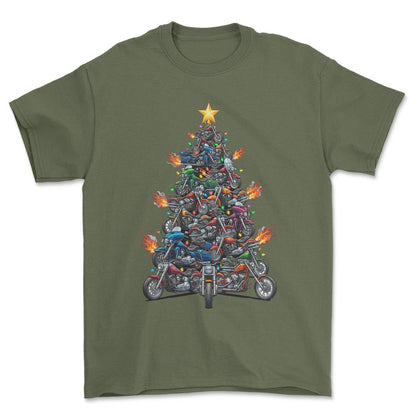 Harley Davidson Juletræ Christmas Tree - Unisex T-Shirt-Beklædning-Harley Davidson-Grøn Militær-S-Forside-Garage Culture Shop- garage - man cave - merchandise