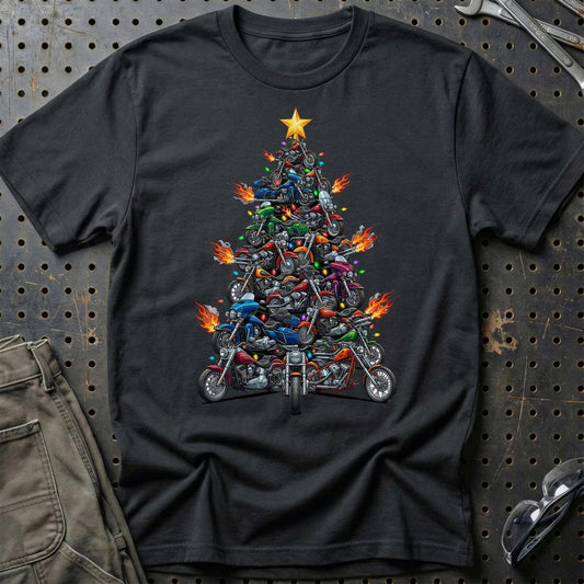 Harley Davidson Juletræ Christmas Tree - Unisex T-Shirt-Beklædning-Harley Davidson-Sort-S-Garage Culture Shop- garage - man cave - merchandise