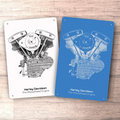 Harley Davidson The Shovelhead Engine Blueprint Skilte, Musemåtte, Dørmåtte , Plakat-Blueprint-Harley Davidson-Garage Culture Shop- garage - man cave - merchandise