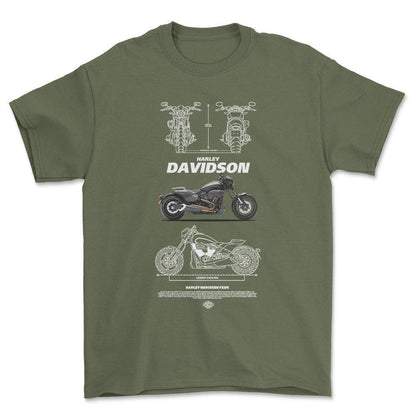 Harley FXDR Unisex T-Shirt , Bomuld-Beklædning-Harley Davidson-Grøn Militær-S-Forside-Garage Culture Shop- garage - man cave - merchandise