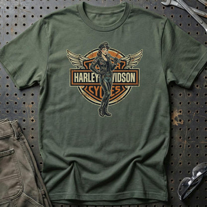 Harley Pinup - Unisex T-Shirt , Bomuld-Beklædning-Harley Davidson-Grøn Militær-S-Garage Culture Shop- garage - man cave - merchandise