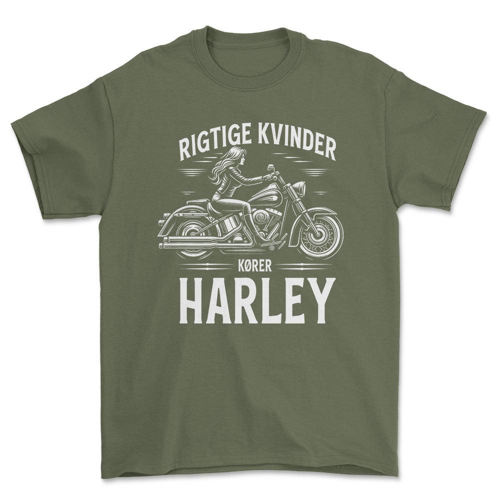 Harley Rigtige Kvinder Kører Harley - Unisex T-Shirt , Bomuld-Beklædning-Harley Davidson-Grøn Militær-S-Forside-Garage Culture Shop- garage - man cave - merchandise