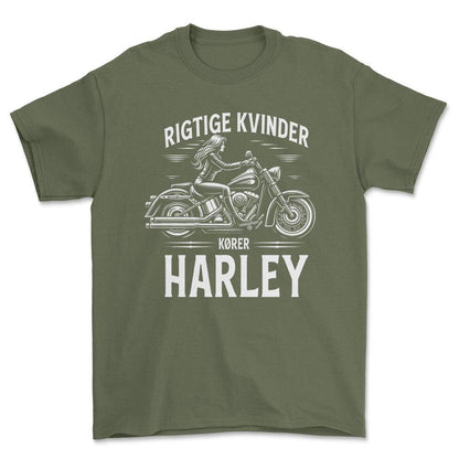 Harley Rigtige Kvinder Kører Harley - Unisex T-Shirt , Bomuld-Beklædning-Harley Davidson-Grøn Militær-S-Forside-Garage Culture Shop- garage - man cave - merchandise