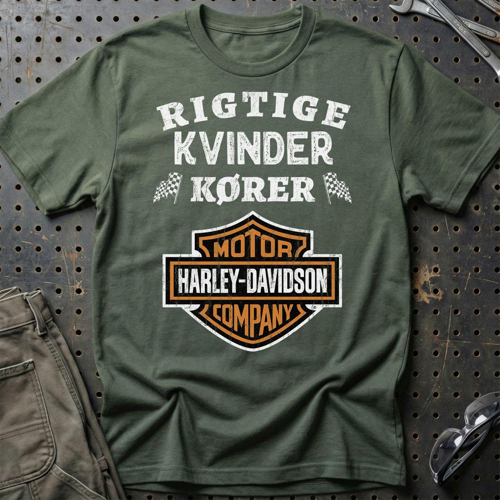 Harley Rigtige Kvinder Kører - Unisex T-Shirt , Bomuld-Beklædning-Harley Davidson-Grøn Militær-S-Garage Culture Shop- garage - man cave - merchandise