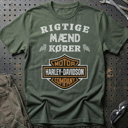 Harley Rigtige Mænd Kører - Unisex T-Shirt , Bomuld-Beklædning-Harley Davidson-Grøn Militær-S-Garage Culture Shop- garage - man cave - merchandise