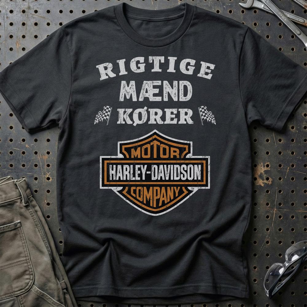 Harley Rigtige Mænd Kører - Unisex T-Shirt , Bomuld-Beklædning-Harley Davidson-Sort-S-Garage Culture Shop- garage - man cave - merchandise