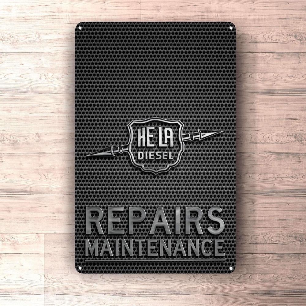 Hela Diesel Repairs Maintenance Skilte, Musemåtte, Dørmåtte , Plakat-Skilte-Hela-Garage Culture Shop- garage - man cave - merchandise