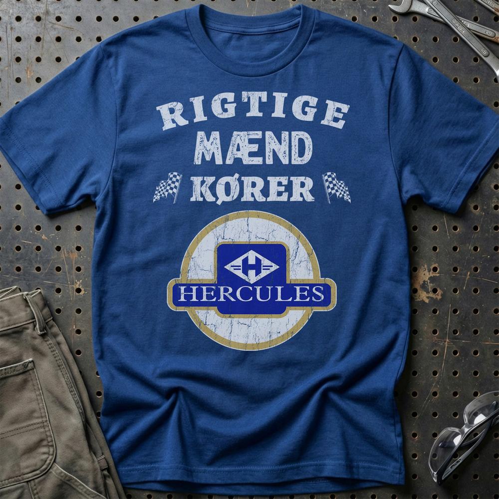 Hercules Rigtige Mænd Kører T-Shirt-Beklædning-Hercules-Blå Royal-S-Garage Culture Shop- garage - man cave - merchandise