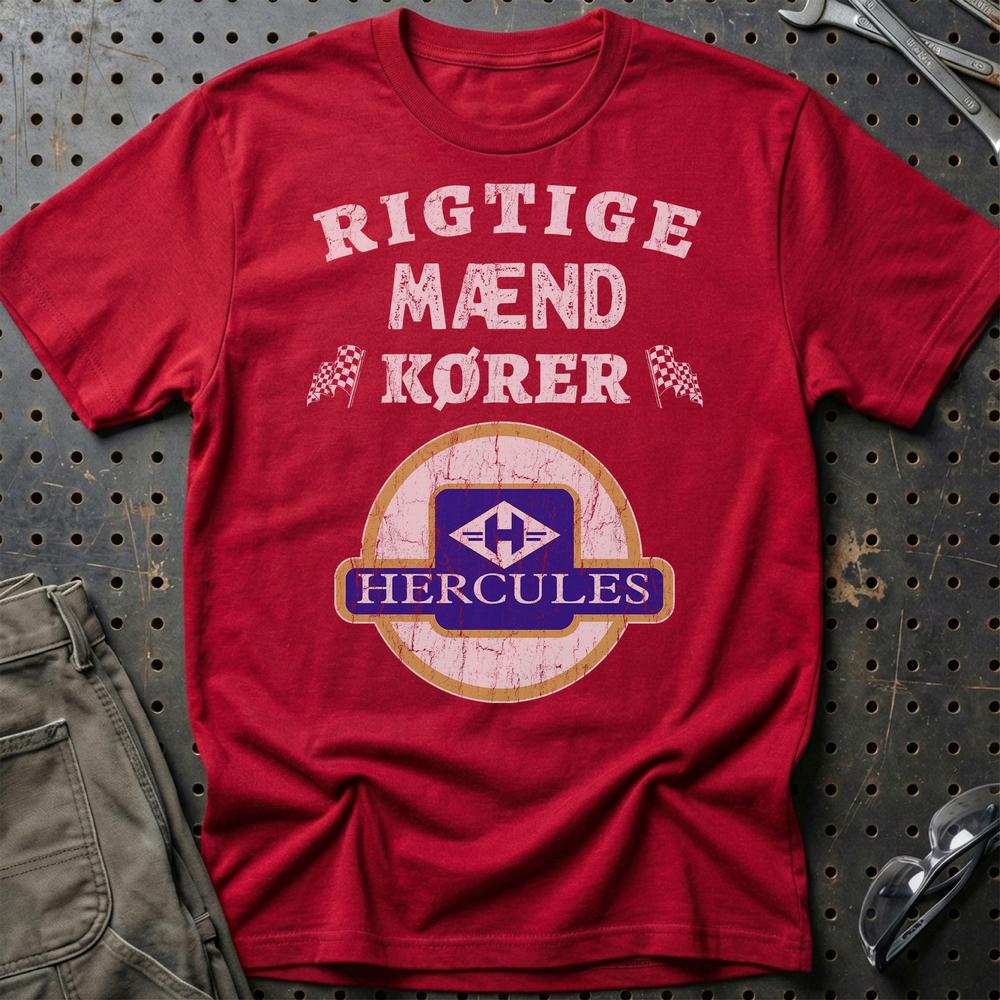 Hercules Rigtige Mænd Kører T-Shirt-Beklædning-Hercules-Rød-S-Garage Culture Shop- garage - man cave - merchandise
