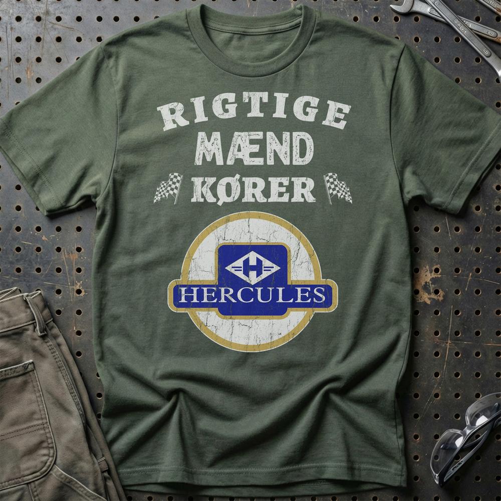 Hercules Rigtige Mænd Kører T-Shirt-Beklædning-Hercules-Grøn Militær-S-Garage Culture Shop- garage - man cave - merchandise