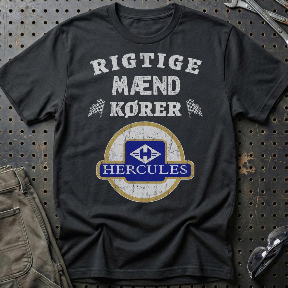 Hercules Rigtige Mænd Kører T-Shirt-Beklædning-Hercules-Sort-S-Garage Culture Shop- garage - man cave - merchandise