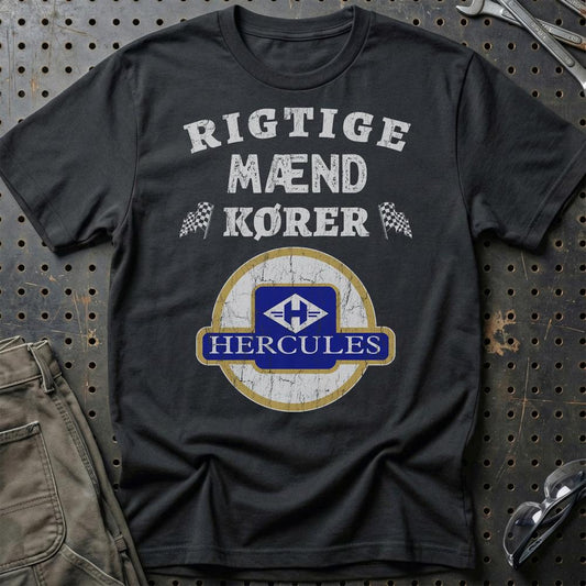 Hercules Rigtige Mænd Kører - Unisex T-Shirt , Bomuld-Beklædning-Hercules-Sort-S-Garage Culture Shop- garage - man cave - merchandise