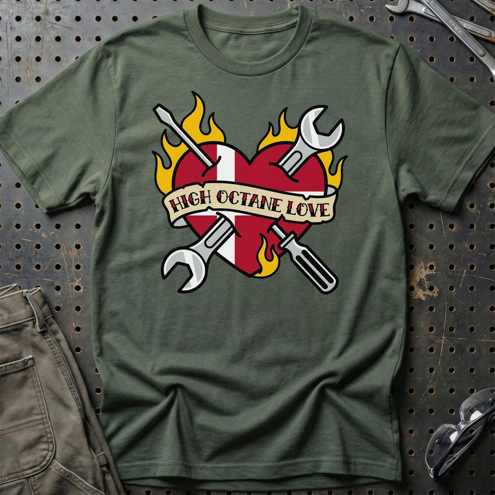 High Octane Love T-Shirt-Beklædning-Garage Culture-Grøn Militær-S-Garage Culture Shop- garage - man cave - merchandise