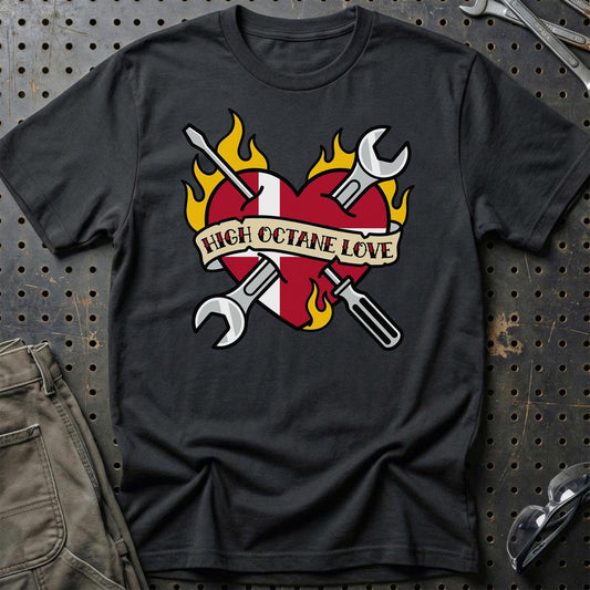 High Octane Love - Unisex T-Shirt , Bomuld-Beklædning-Garage Culture-Sort-S-Garage Culture Shop- garage - man cave - merchandise