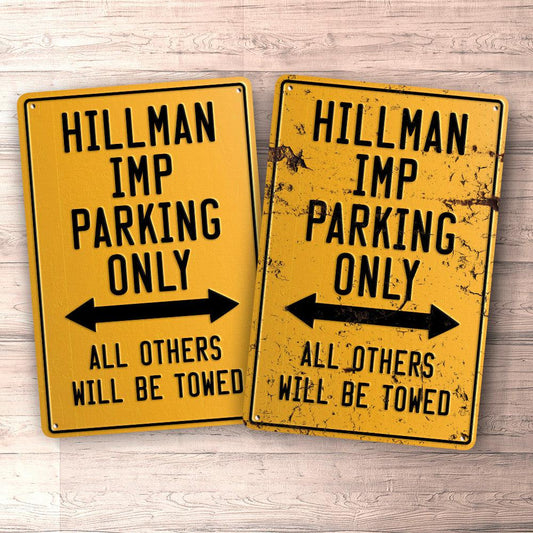 Hillman Imp Parking Only Skilte, Musemåtte, Dørmåtte , Plakat-Parking skilte-Hillman-Garage Culture Shop- garage - man cave - merchandise