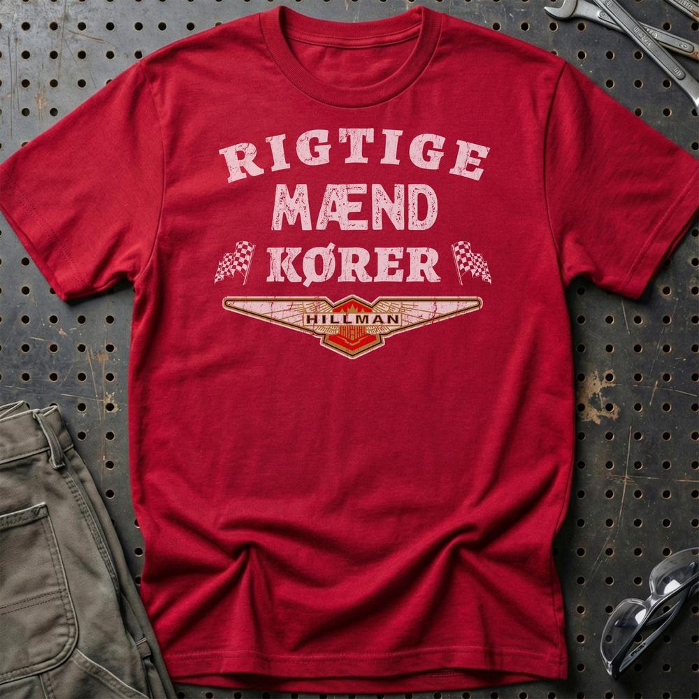 Hillman Rigtige Mænd Kører T-Shirt-Beklædning-Hillman-Rød-S-Garage Culture Shop- garage - man cave - merchandise