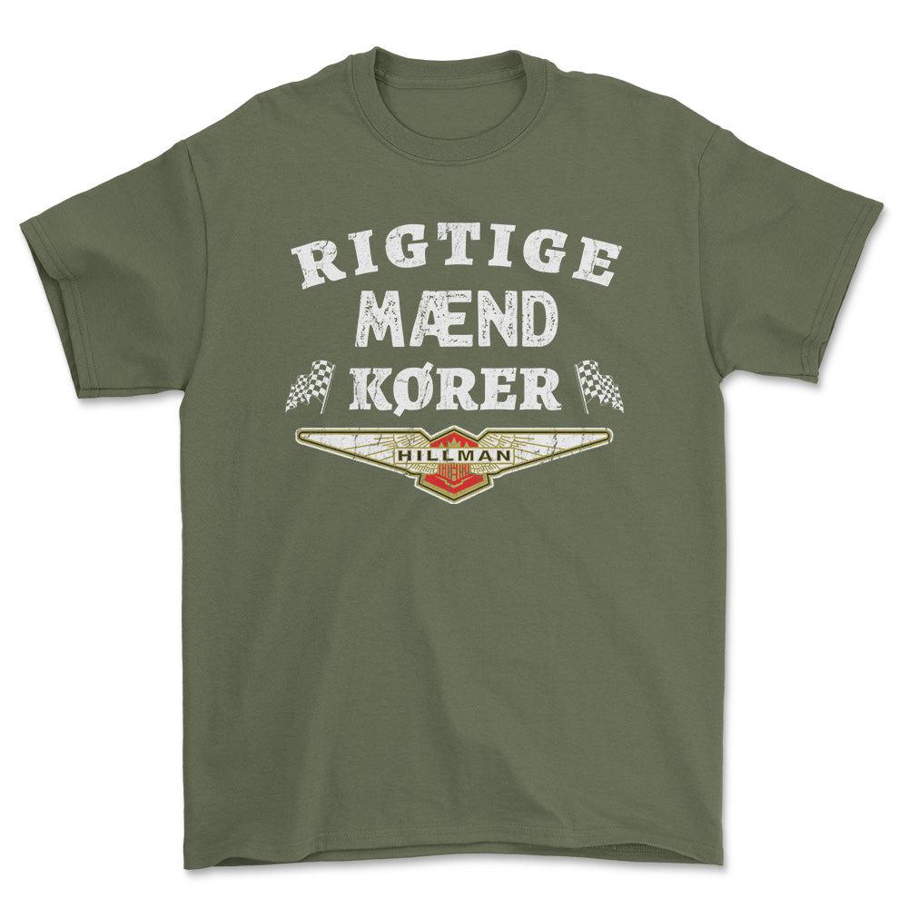 Hillman Rigtige Mænd Kører - Unisex T-Shirt , Bomuld-Beklædning-Hillman-Grøn Militær-S-Forside-Garage Culture Shop- garage - man cave - merchandise