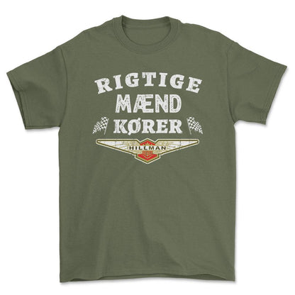 Hillman Rigtige Mænd Kører - Unisex T-Shirt , Bomuld-Beklædning-Hillman-Grøn Militær-S-Forside-Garage Culture Shop- garage - man cave - merchandise